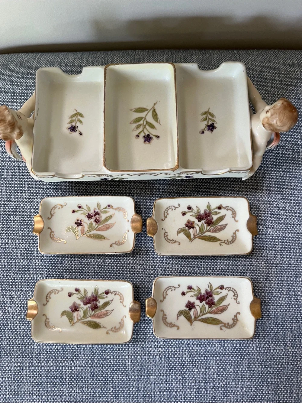 Vintage Cigarette Box Tray Ashtray Lenwile Ardalt Japan Parlor Set Cherubs